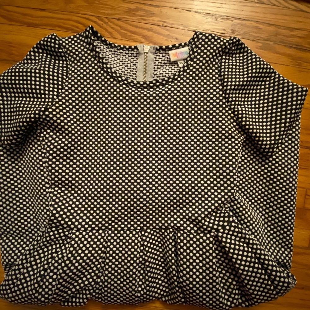 Lularoe Amelia Dress Black White Polka Dot Zippered Back Size xs